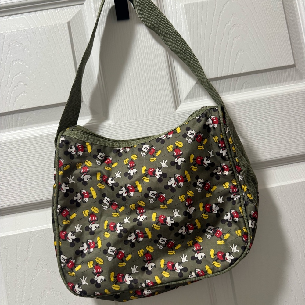 Mickey Mouse Patterned Green Shoulder Bag - Picture 1 of 3
